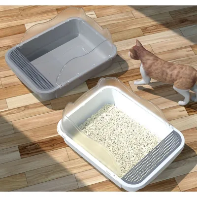 Caja de basura de gato de autolimpieza WC, Semi-cerrado Big Space Anti Splash plástico Caja de basura de gato