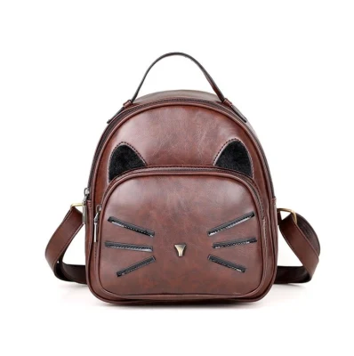  Moda personalizada PU Mochila de cuero Escuela de estudiantes impermeable forma de gato Bolsa Casual Bolsa de portátil Mochila de viaje para chicas