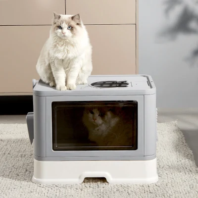  Gran portátil plegable Gato Caja de arena con tapa, Cat Bandeja orinal, entrada superior Anti-Splashing con cuchara de plástico PET