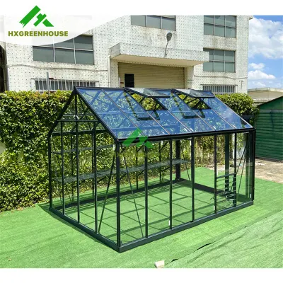 Invernadero de jardín de vidrio comercial victoriano de aluminio con marco de metal para exteriores, usado en venta.