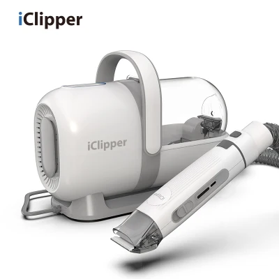 Iclipper-Lm1 Kit de arreglo de mascotas y succión al vacío 99% Cabello de mascotas Cortapelos profesionales con 7 herramientas de arreglo probadas para perros Gatos