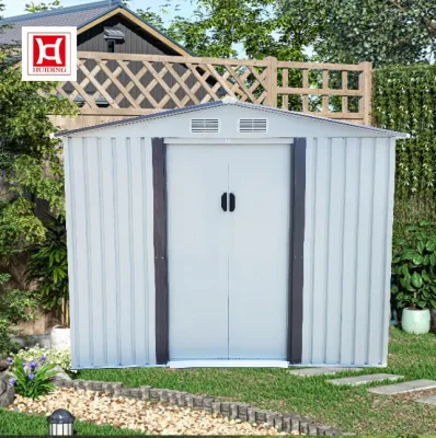  Cobertizo de jardín de acero con techo inclinado resistente al agua para venta al por mayor.