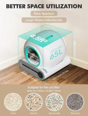 Nueva APLICACIÓN de bajo ruido WiFi Touch Control Smart Auto-Limpieza Eléctrica Caja automática de basura Cat