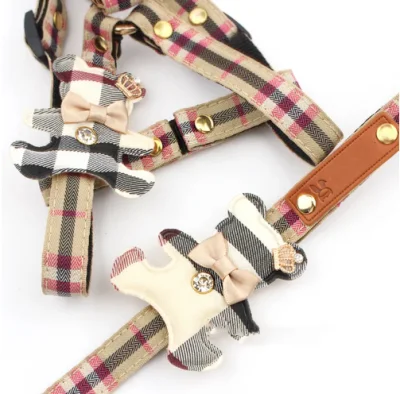  Nuevo arnés de perro de mascota estilo británico conjunto de Leah, arnés de perro de mascota y Leah para cachorros, proveedor profesional de productos de perro de mascota