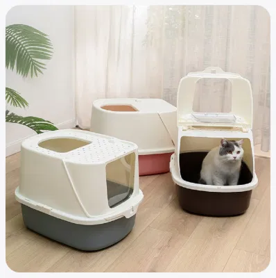 Gatos portátiles entrada superior de caja con tapa cerrada Anti-Splashing cat litter Box y fácil instalación Wbb18238