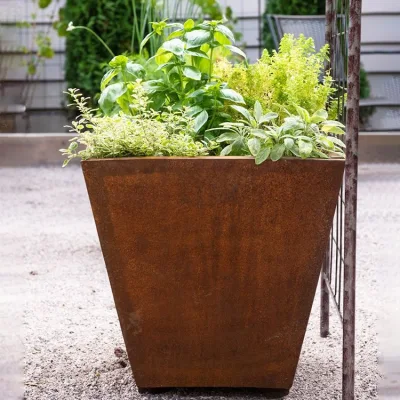 Decoración de jardín personalizados al aire libre Cónica de Acero Corten la sembradora