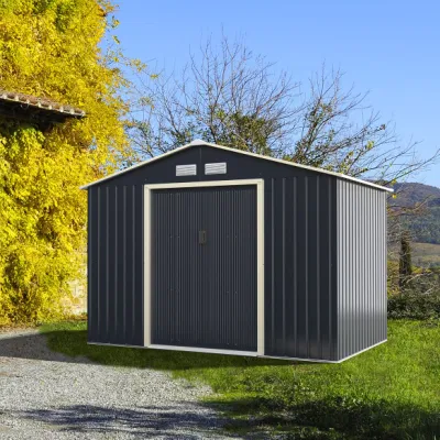  Exterior Backyard Metal Storage Tool Jardones con deslizamiento doble Puerta