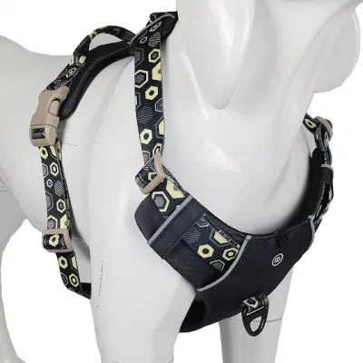 Hot Sale Low MOQ impresión ajustable transpirable Pet Dog arnés Con material de poliéster impermeable Collar de perro Leash