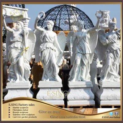  Personalizar mármol Amarillo mano Carving Garden Piedra Escultura cuatro Temporada Señora Statues