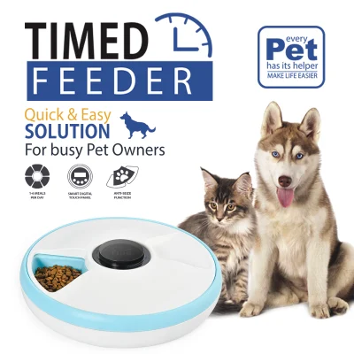  Seis comidas automático interactivo dispensador inteligente de agua de alimentos contenedor Caja del alimentador de perros de animales domésticos lentos