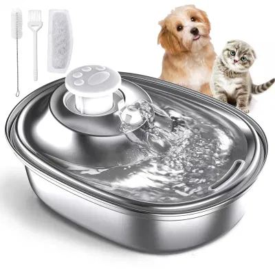 Nuevo estilo Acero inoxidable Gato agua Feeders Fuente Pet Dog Dispensador automático de agua de tazón de fuente de bebida dispensador de agua súper silencioso
