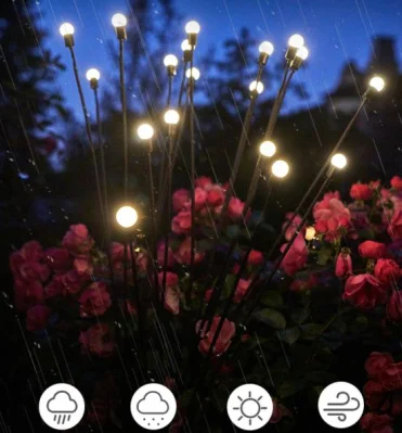  Venta caliente de Amazon LED Solar Powered Outdoor Firefly a prueba de agua Paisaje Jardín Decoración de iluminación de césped trasero con estaca.