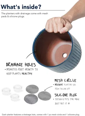 Maceta grande de cerámica para plantas con agujeros de drenaje. Macetas de jardín, macetas de porcelana para plantas de interior y exterior. Juego de 3 macetas con esmalte reactivo azul.