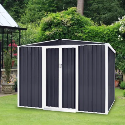 Almacenamiento al aire libre Acero cobertizo de jardín con puerta deslizante, metal herramienta de almacenamiento cobertizo para patio trasero, césped, verde