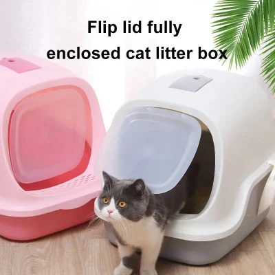 Limpieza de mascotas al por mayor Productos de tocador de gato automático plástico espacio grande Caja cerrada de basura de gato Caja de basura de gato