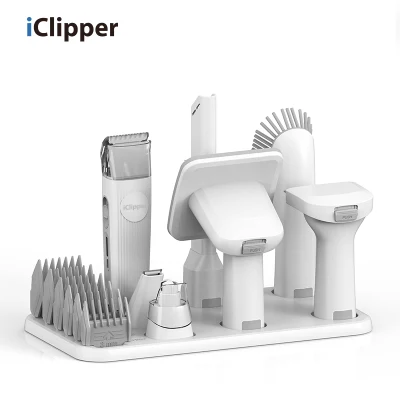 Iclipper-Lm1 Kit de arreglo de mascotas y succión al vacío 99% Cabello de mascotas Cortapelos profesionales con 7 herramientas de arreglo probadas para perros Gatos