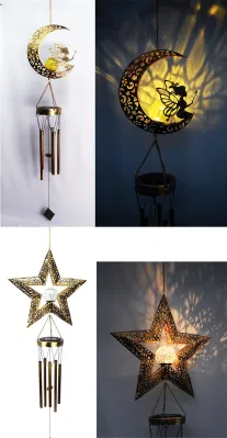 Patio exterior decoración vacaciones Venta al por mayor prueba de Agua Solar Hada Luna de Cristal Campanilla de viento metal LED Iluminación decorativa de jardín