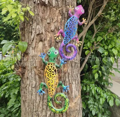  Cuerpo de piedra de color asombroso decoración de pared de jardín de metal Gecko