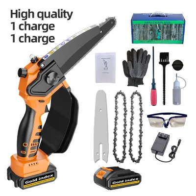 Gold Index Professional 21V batería de litio inalámbrica Cortador de Madera 6/8 Mini Chainsaw eléctrico portátil de pulgada con accesorios