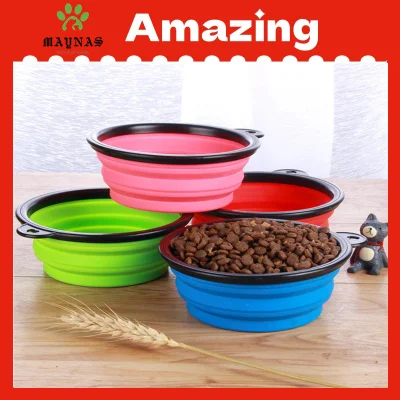  Comercio al por mayor de silicona de mascotas recipiente portátil plegable Viajes Comida para perros plegable Cat Dog Bowl Bowl