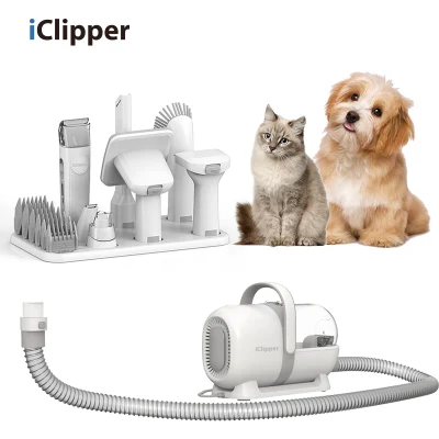 Iclipper-Lm1 Kit de arreglo de mascotas y succión al vacío 99% Cabello de mascotas Cortapelos profesionales con 7 herramientas de arreglo probadas para perros Gatos