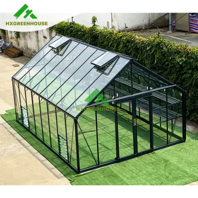 Invernadero de jardín de vidrio comercial victoriano de aluminio con marco de metal para exteriores, usado en venta.