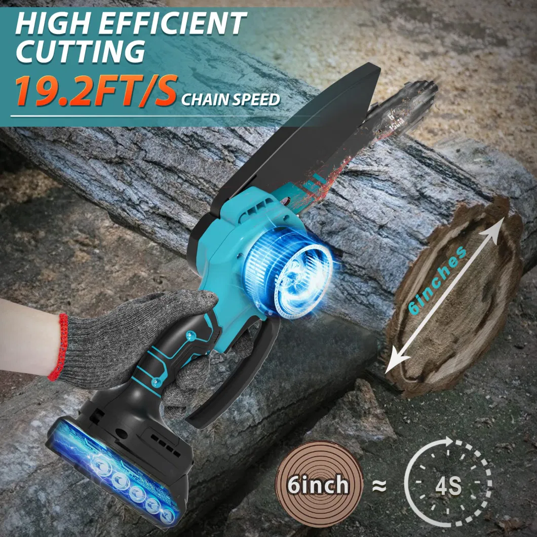 6-Inch Power Tools Portable Wood Cutting Cordless Battery Chain Saw Electric Mini Chainsaw for Garden