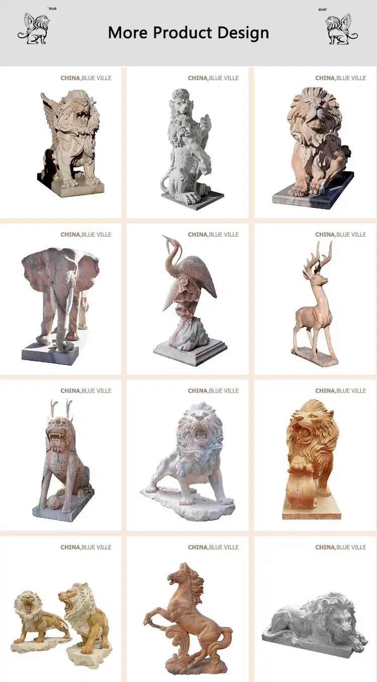 Outdoor Lion Garden Natural Stone Animal Marble Lion Statues for Sale