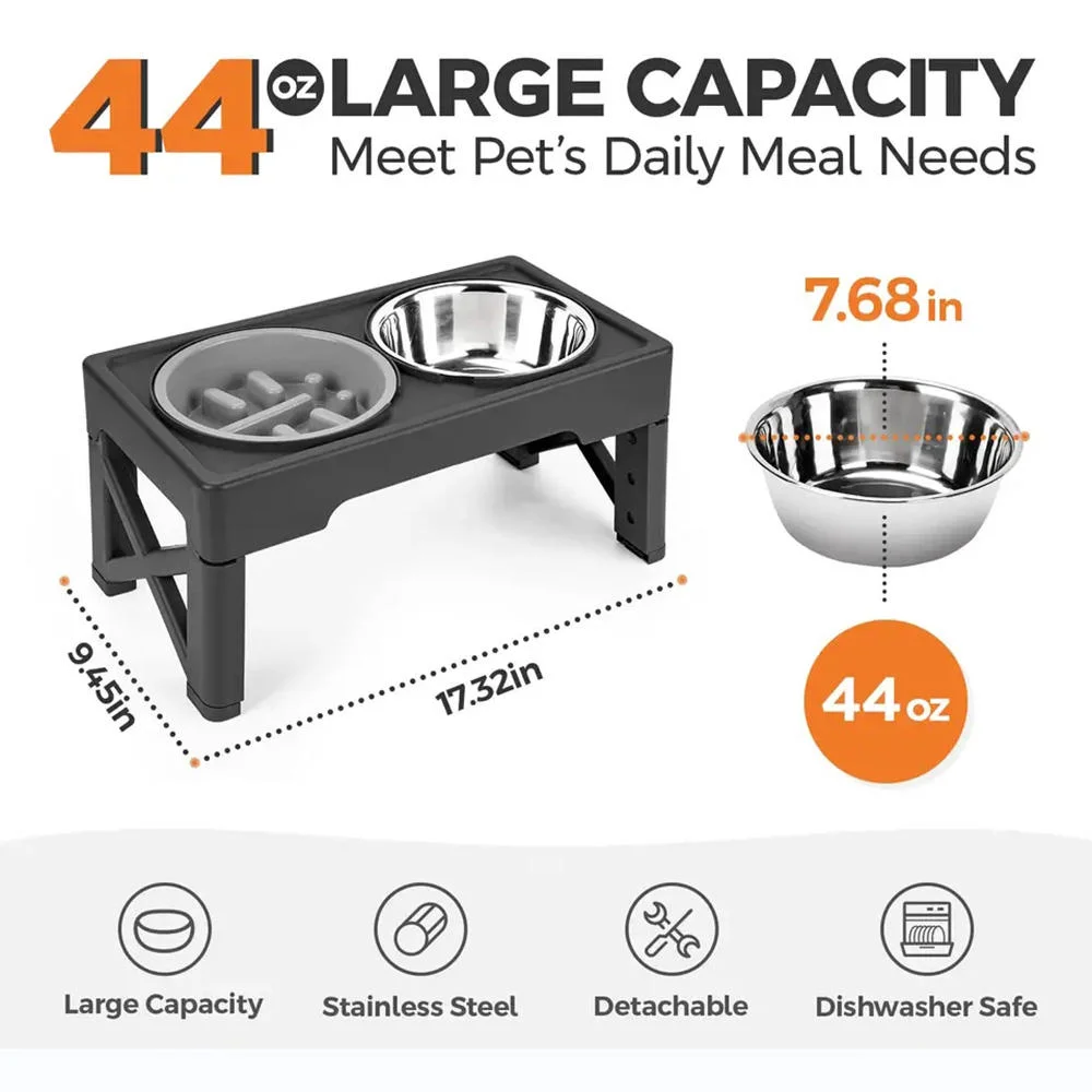 Portable Adjustable Heights Slow Feeder Pet Bowl Elevated Dog Bowl with Stand