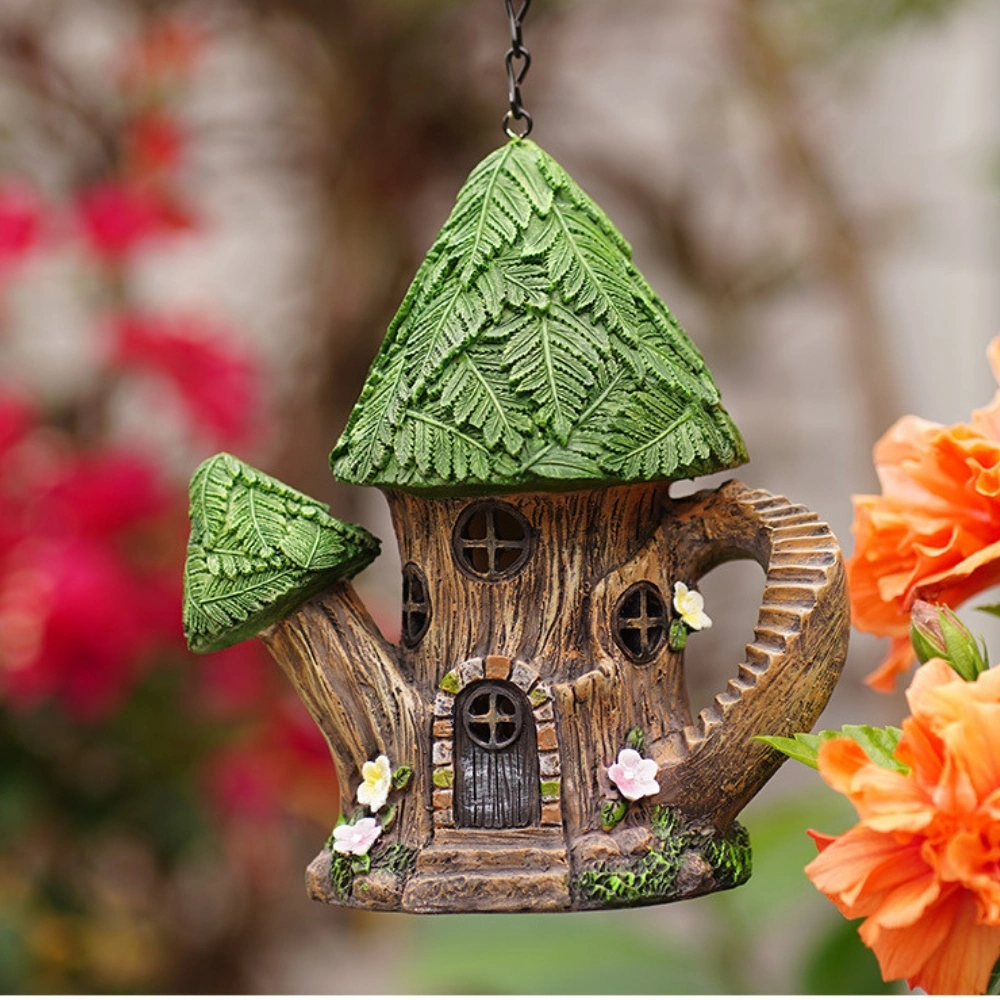 Mini Resin Tree House Sculpture Garden Light Figurine Resin Crafts Ornaments Ci24732