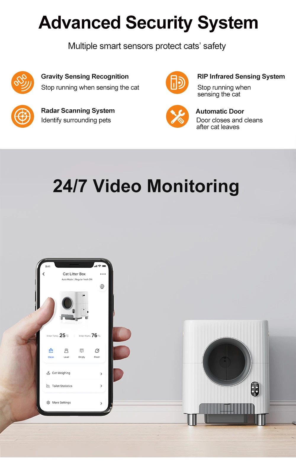Video Monitoring APP Remote Control Aumatically Cleaning Cat Litter Boxes