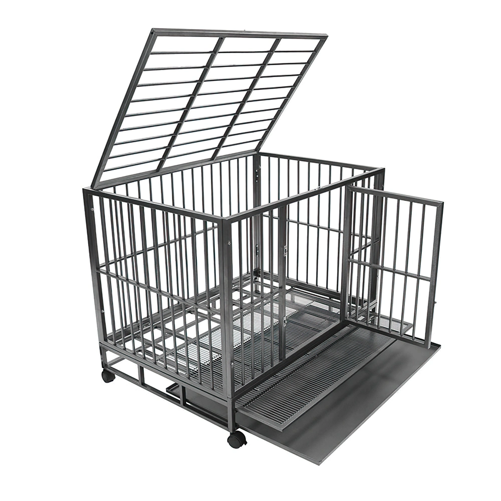 Black Heavy Duty Square Tube Dog Cage with Flat Top