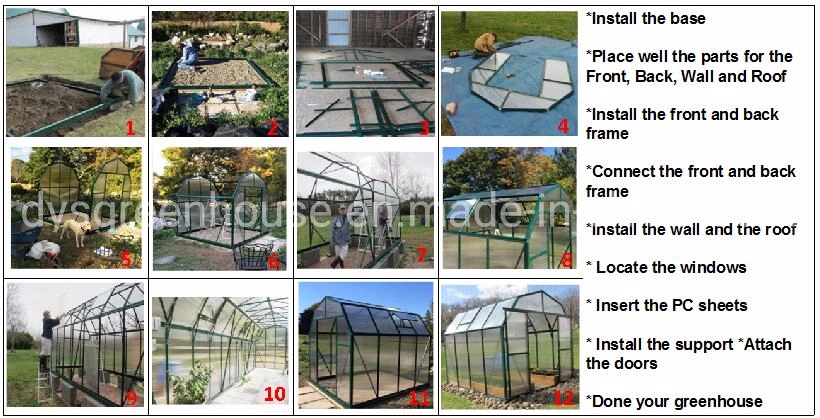 Fast Assembly Aluminium Greenhouse Waterproof Polycarbonate Garden Flower Green House (RDGU0812-6mm)