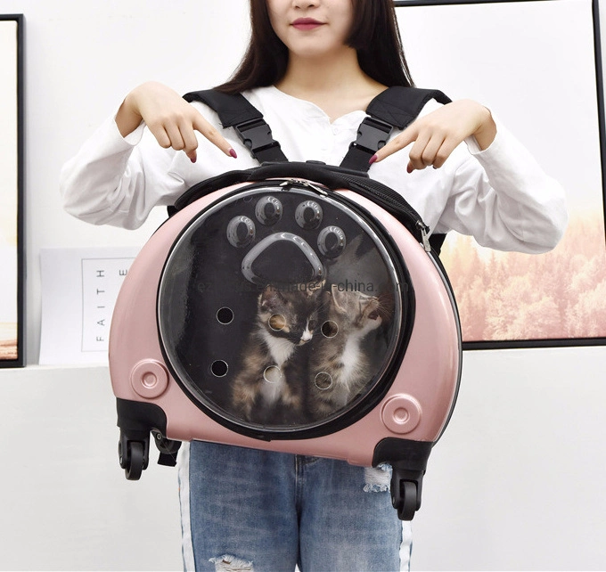 Transparent Rolling Backpack Carrier Cat Dog Carrier Bag Space Capsule Breathable Luggage Pet Travel Bag Outdoor Trolley Backpack Wbb12512