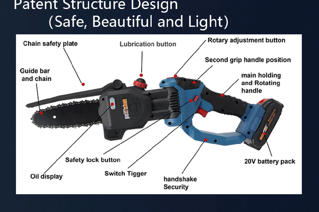 Wireless 6 Inch Mini Chainsaw Handheld Electric Chain Saw with 2.0ah Lithium Ion Battery