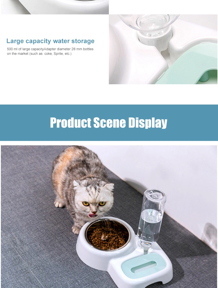 Food Grade Plastic Cat Bowl with Automatic Water Feeding Bottle