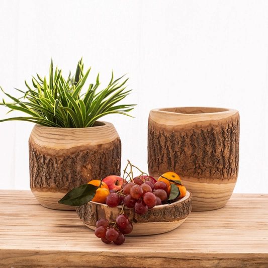 Wood Flower Pot Round Planter Suitable for Indoor Outdoor Garden Yard Patio