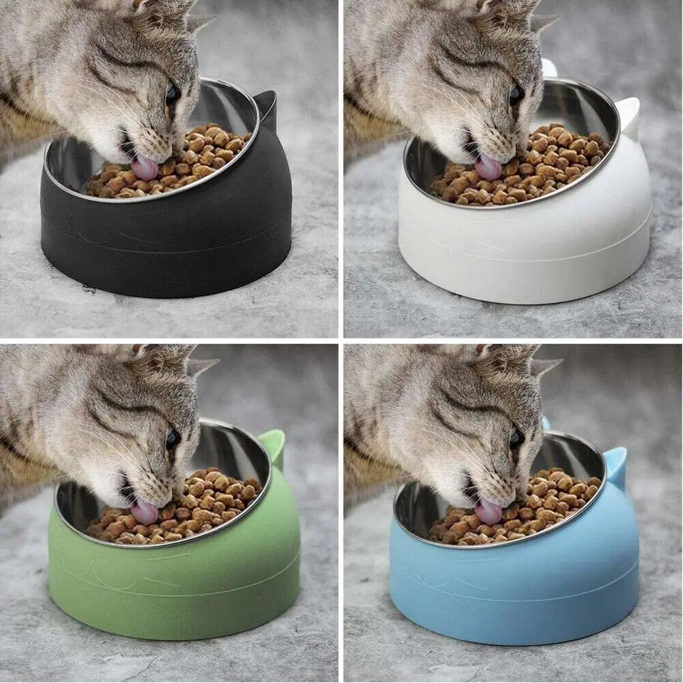 Wholesale Oblique Mouth Design Pet Feeding Bowl Cat Dog Food Water Stainless Steel Bowl