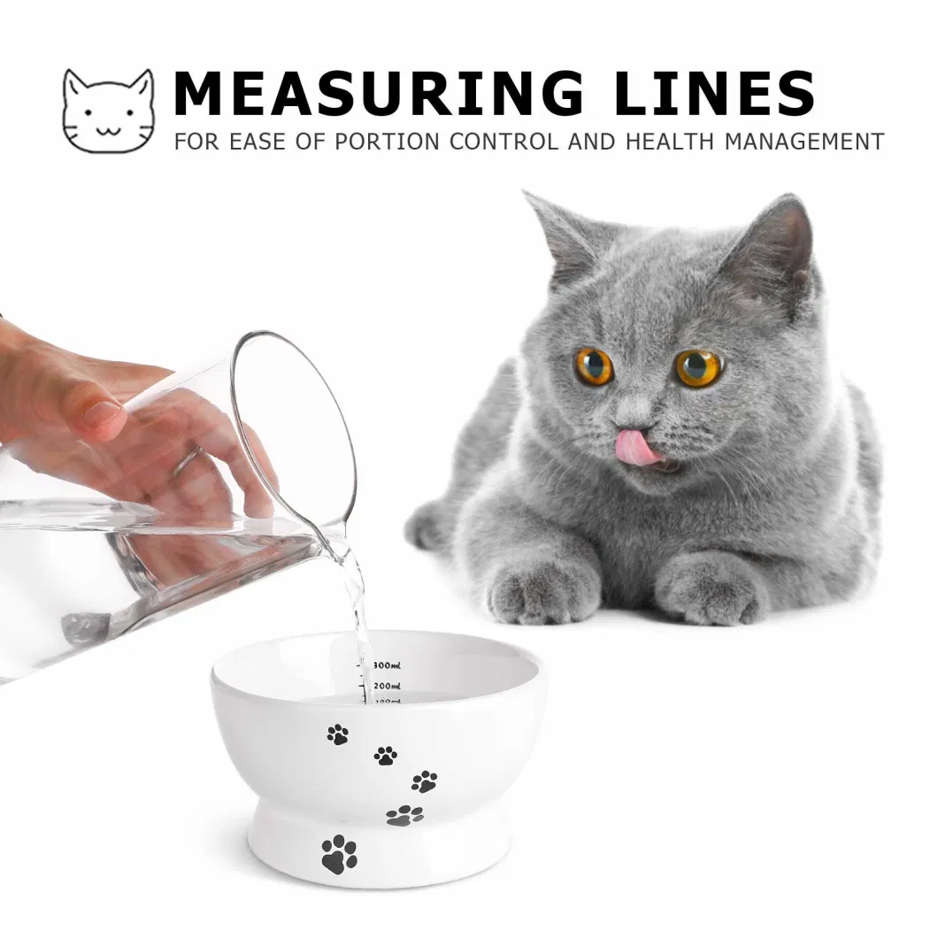 Raised Cat Food and Water Bowl Set, Tilted Elevated Cat Food Bowls No Spill, Ceramic Cat Food Feeder Bowl Collection, Pet Bowl for Flat-Faced Cats and Small Dog