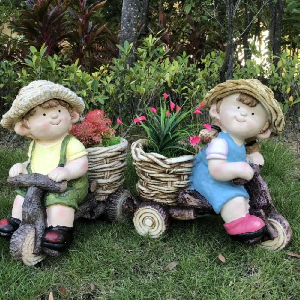 Boy-and-Girl-Riding-a-Bicycle Figurine Ornaments Garden Statue Waterproof Bl22207