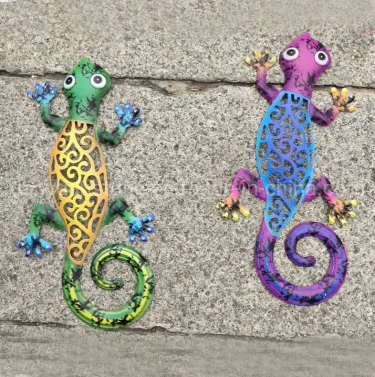 Amazing Color Stone Body Gecko Metal Garden Wall Decoration