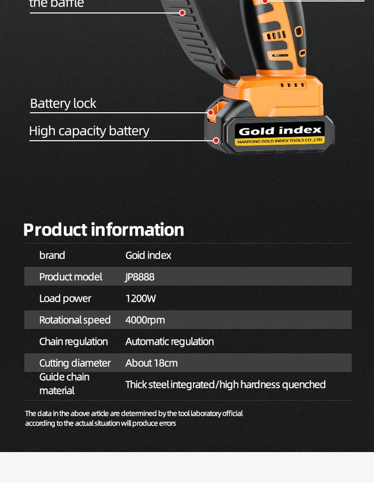 Gold Index Professional 21V Wood Cutter Cordless Lithium Battery 6/8 Inch Portable Electric Mini Chainsaw with Accessories