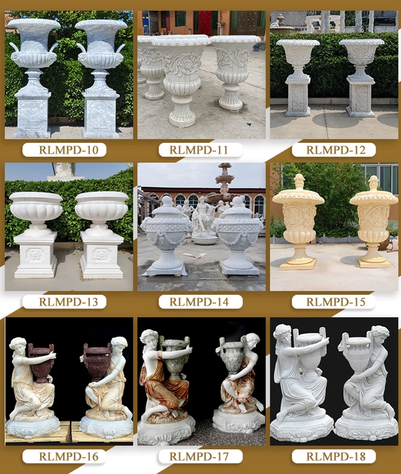 Outdoor Luxury Natural White Carving Marble Flower Pot Stone Planter for Home Garden