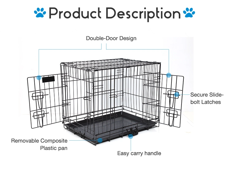 Wholesale Large Double Door Dog Crate Mental Heavy Duty Pet Dog Cage