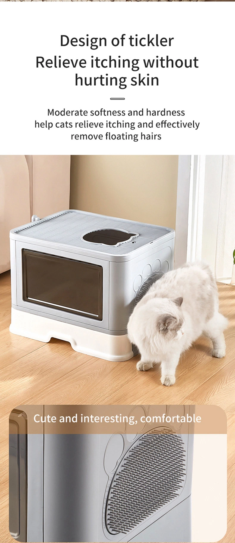 Foldable Closed Cat Litter Box with Lid Top Entrance Splash-Proof Large Cat Toilet with Cat Litter Spoon