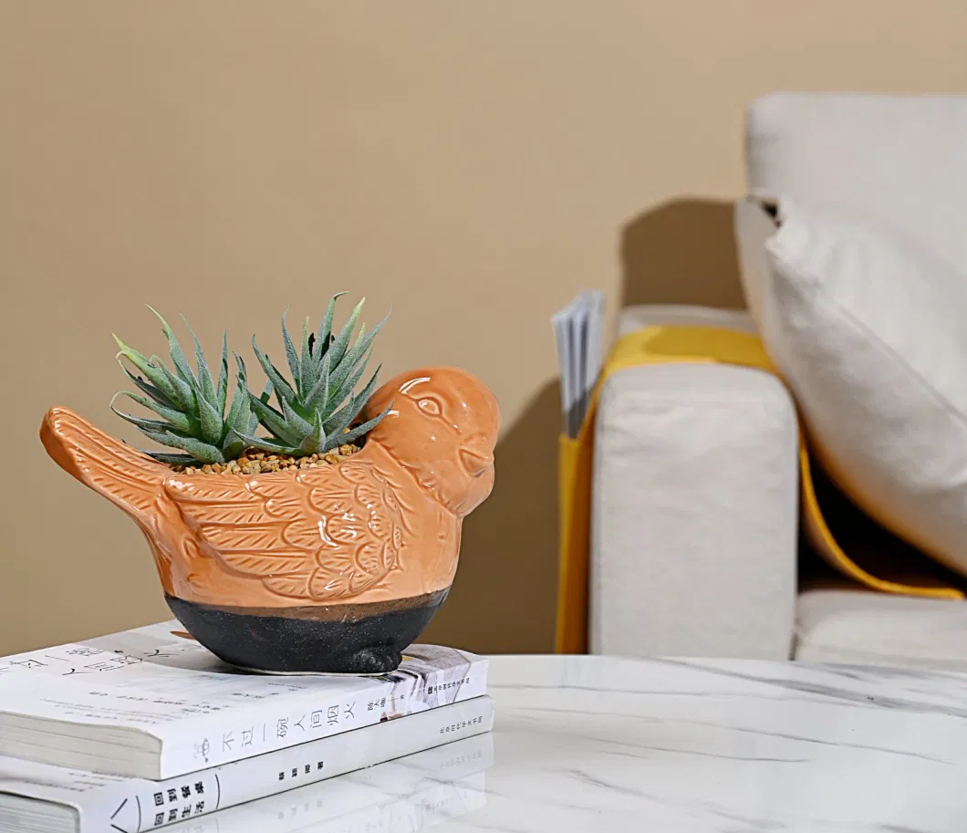 Ceramic Cute Custom Animal Indoor Flower Pot Home and Garden Decoration 3D Bird and Hedgehog and Rhinoceros Shape