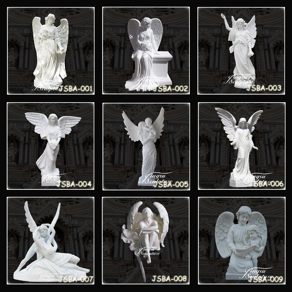 Hand Carved Outdoor Decoration Religious Natural Stone White Marble Life Size Weeping Angel Statues