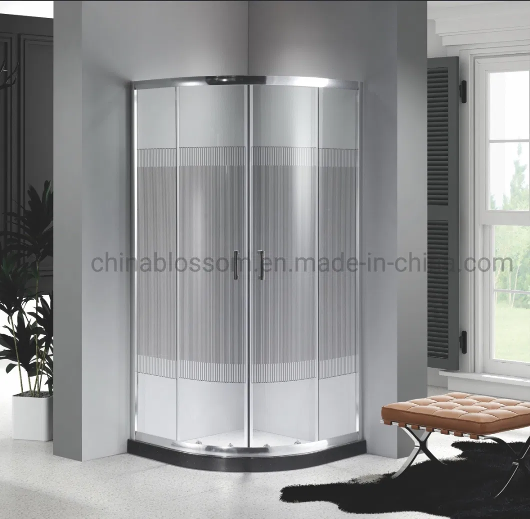 Indoor Grey Line Glass Corner Shower Enclosure with Sliding Door