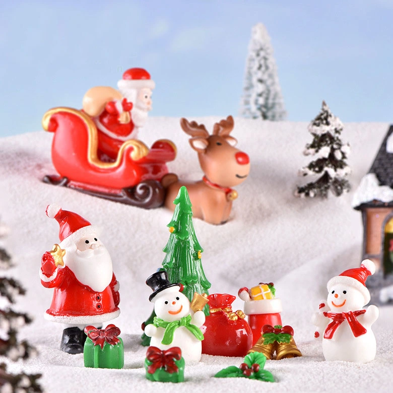 Winter Fairy Garden Miniature Snowman Santa Deer Christmas Tree Resin Christmas Ornaments