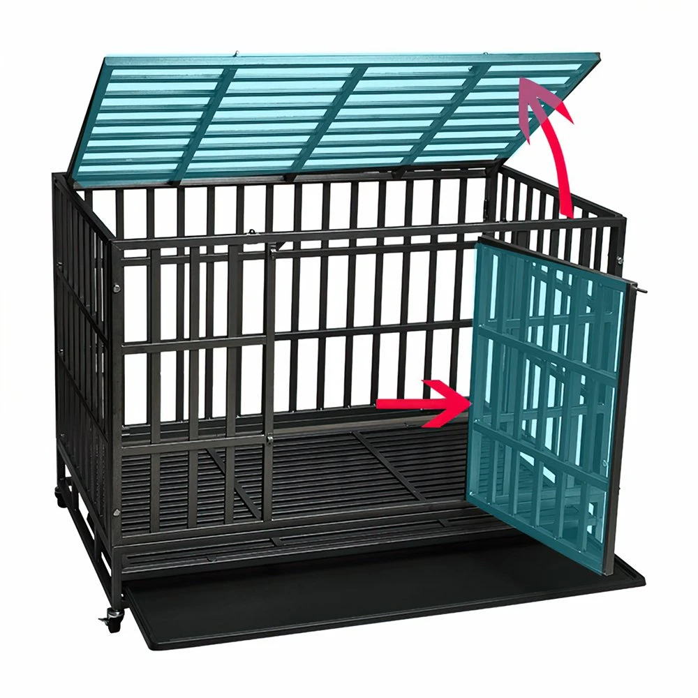 Black Heavy Duty Square Tube Dog Cage with Flat Top